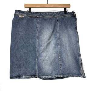 Vintage 90s Y2K Calvin Klein Denim Jean Mini Skirt Size 16 Side Vents Retro